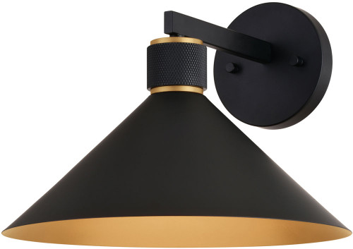 Vaxcel T0682 Dunbar Modern Matte Black and Gold 12" Outdoor Wall Sconce Lighting