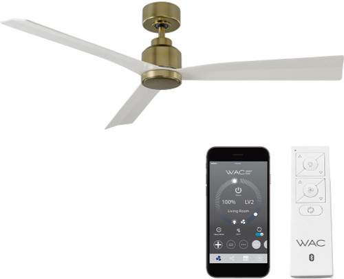 WAC Lighting F-003-SB/MW Clean Modern Soft Brass Matte White Indoor / Outdoor 52" Home Ceiling Fan