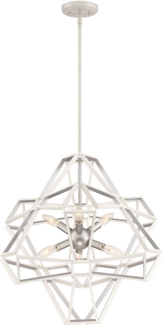 Zeev Lighting CD10231/6/SW-SL Unity Modern Satin White / Silver Leaf Interior Drop Ceiling Light Fixture