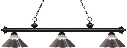 Z-Lite 200-3MB-RBN Riviera Matte Black Clear Ribbed Glass and Brushed Nickel Kitchen Island Light Fixture