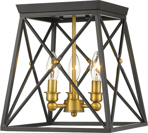 Z-Lite 447F11-MB-OBR Trestle Matte Black and Olde Brass Overhead Lighting