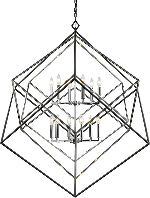 Z-Lite 457-12CH-MB Euclid Modern Chrome + Matte Black 47.5" Hanging Chandelier