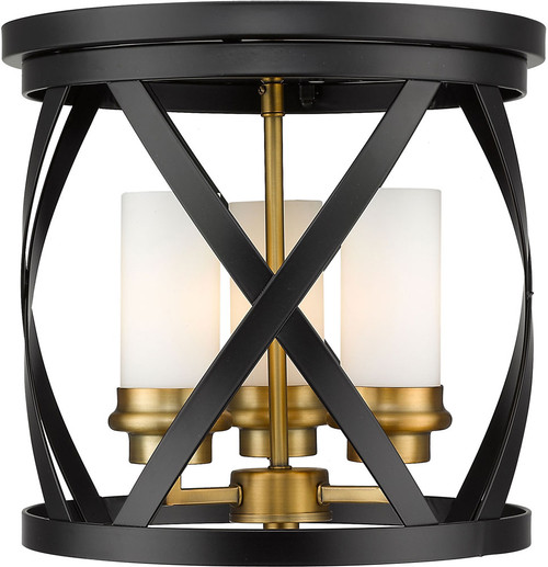 Z-Lite 481F13-MB-OBR Malcalester Contemporary Matte Black / Olde Brass Flush Mount Lighting Fixture