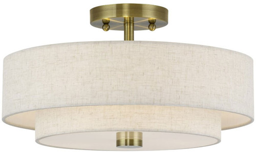 Livex 51084-01 Monroe Contemporary Antique Brass 15" Flush Ceiling Light Fixture