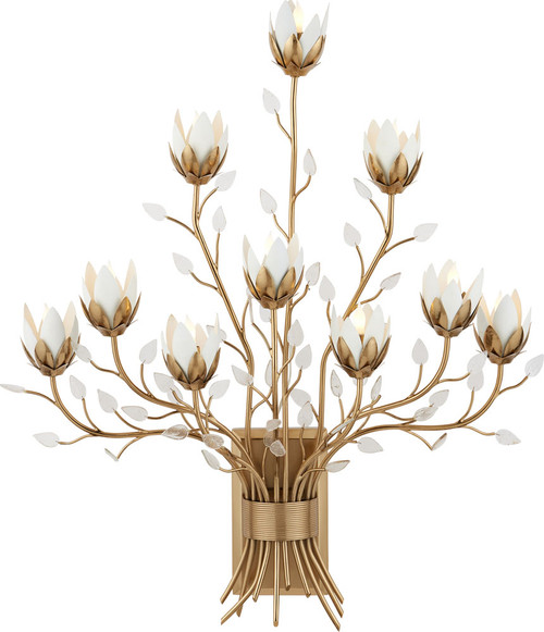 Currey & Company 5000-0299 Star Magnolia Contemporary Antique Brass / White / Clear Wall Mounted Lamp