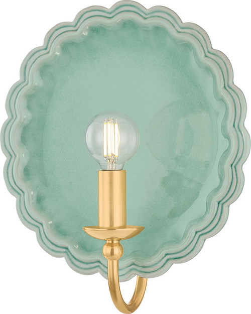Mitzi by Hudson Valley H1140101-AGB/CMC Paulette Contemporary Aged Brass / Ceramic Moss Crackle Wall Light Sconce