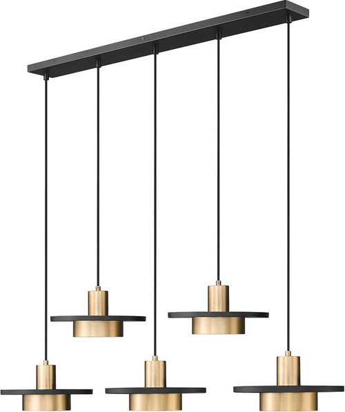 Z-Lite 829P12-5L-MB-MGLD-LE Ludo Contemporary Matte Black / Modern Gold LED Multi Lighting Pendant
