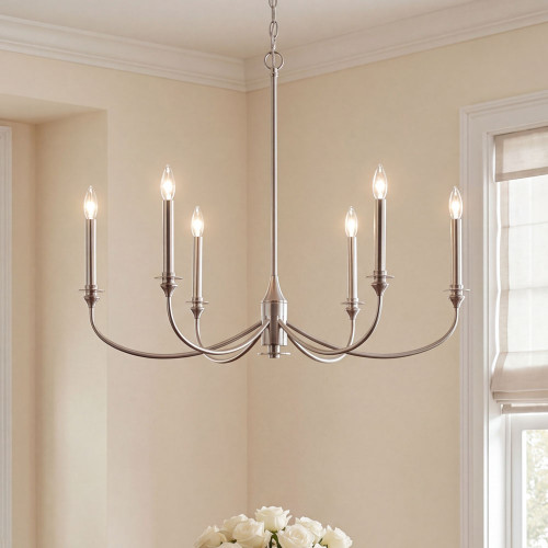 Savoy House 1-1500-6-SN Coventry Contemporary Satin Nickel Chandelier Lamp