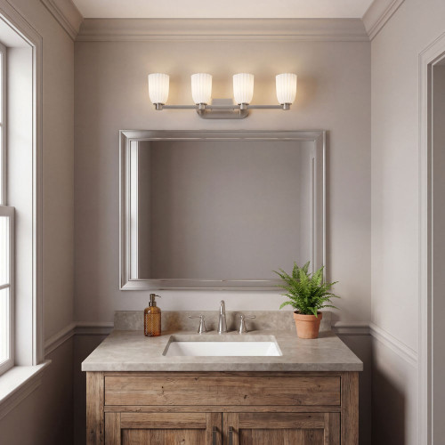 Savoy House 8-1245-4-SN Baldwin Contemporary Satin Nickel 4-Light Vanity Lighting Fixture