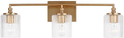 Generation Lighting 4000103-848 Beaumont Modern Satin Brass 3-Light Bathroom Wall Light Fixture