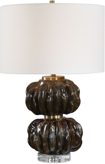 Uttermost UTT-30817 Jaudon Modern Dark Bronze & Chocolate Glaze / Brass Table Lamp Lighting 