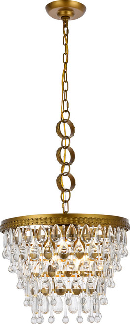 Elegant Lighting 1219D16BR/RC Nordic Modern Brass and Clear 16" Hanging Pendant Lighting 