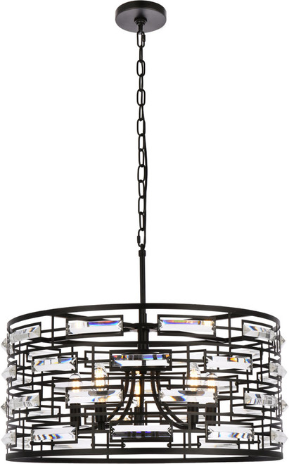Elegant Lighting 1108D24BK Kennedy Contemporary Black 24" Drum Pendant Lighting 