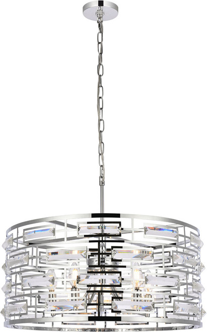 Elegant Lighting 1108D24C Kennedy Modern Chrome 24" Drum Pendant Light Fixture 