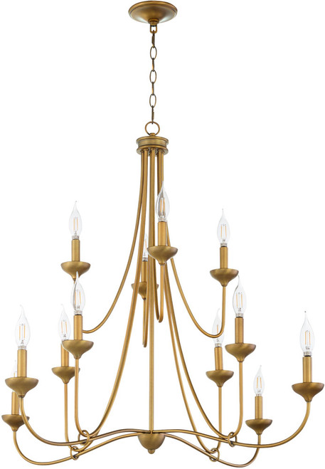 Quorum International 655-12-47 Livingston Modern Brushed Brass Hanging Chandelier 