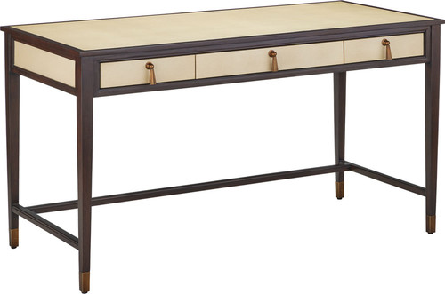 Currey & Company 3000-0344 Evie Ivory / Dark Walnut / Brass Shagreen Writing Desk 