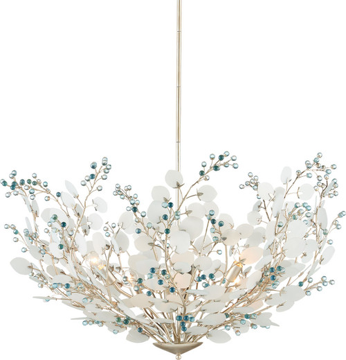 Currey & Company 9000-1426 Winterberry Contemporary Frosted / Blue / Contemporary Silver Leaf Lighting Chandelier 