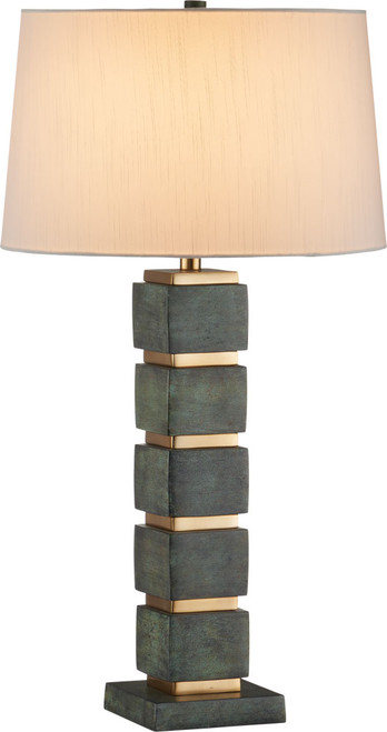 Currey & Company 6000-1097 Tetra Modern Verdigris / Antique Brass Table Lamp Lighting 