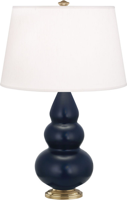 Robert Abbey MATTE-MIDNIGHT-BLUE-TRIPLE-PEARL-ACCENT-LAMP Triple Gourd Modern Matte Midnight Blue Glazed Ceramic Side Table Lamp 