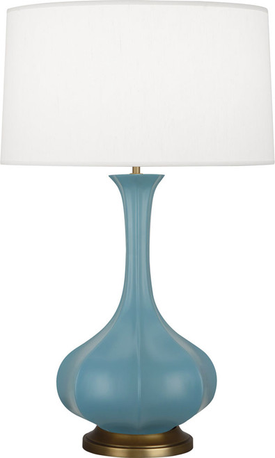 Robert Abbey MATTE-STEEL-BLUE-PIKE-PEARL-TABLE-LAMP Pike Contemporary Matte Steel Blue Glazed Ceramic Side Table Lamp 
