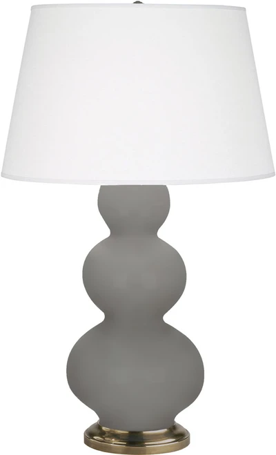Robert Abbey TRIPLE-SMOKEY-TAUPE-PEARL-TABLE-LAMP Triple Gourd Contemporary Smokey Taupe Glazed Ceramic Table Lamp Lighting 