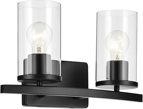 Kichler Lighting 45496BKCLR Crosby Contemporary Black 2-Light Bathroom Wall Sconce 