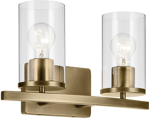Kichler Lighting 45496NBRCLR Crosby Contemporary Natural Brass 2-Light Vanity Light Fixture 