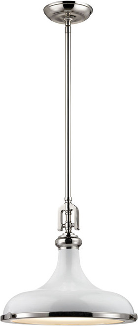 Atlas Lighting and Home ATL-CL11819-WH Rutherford Retro Gloss White / Polished Nickel 15" Drop Lighting Fixture 