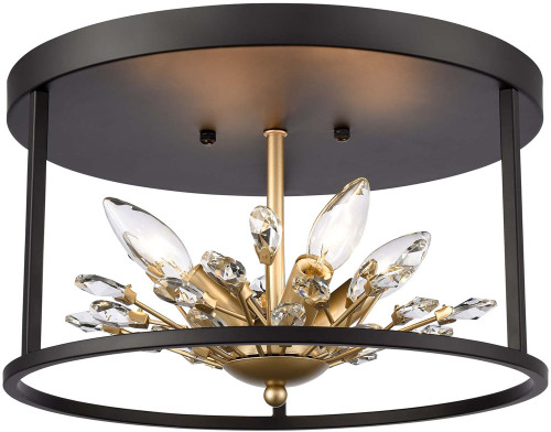 Atlas Lighting and Home ATL-CL12140-BK Clairvoyant Modern Crystal Matte Black / Gold Flush Mount Lighting Fixture 