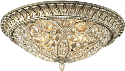 Atlas Lighting and Home ATL-CL12056-SV Andalusia Crystal Traditional Aged Silver 17" Flush Mount Lighting Fixture 