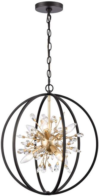 Atlas Lighting and Home ATL-CL12141-BK Clairvoyant Contemporary Crystal Matte Black / Gold Pendant Hanging Light 