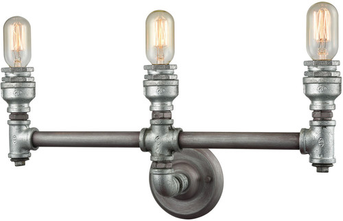Atlas Lighting and Home WL11246-SV1 Cast Iron Pipe Vintage Weathered Zinc / Silver 3-Light Bathroom Sconce 