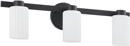 Thesis Lighting 207036A Bedminster Modern Matte Black / Opal Ribbed 3-Light Bathroom Lighting Fixture 