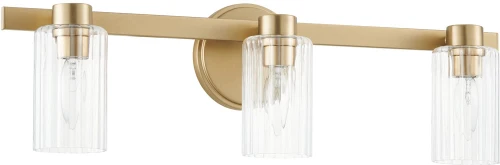 Thesis Lighting 207039A Bedminster Modern Champagne Gold / Clear Ribbed 3-Light Bathroom Light Fixture 