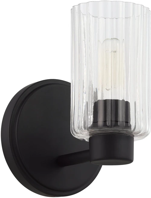 Thesis Lighting 207023A Bedminster Contemporary Matte Black / Clear Ribbed Wall Light Sconce 