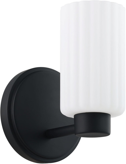 Thesis Lighting 207024A Bedminster Contemporary Matte Black / Opal Ribbed Wall Light Sconce 