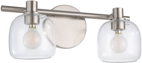 Thesis Lighting 207007A Valentina Modern Brushed Nickel / Clear 2-Light Bathroom Light Fixture 