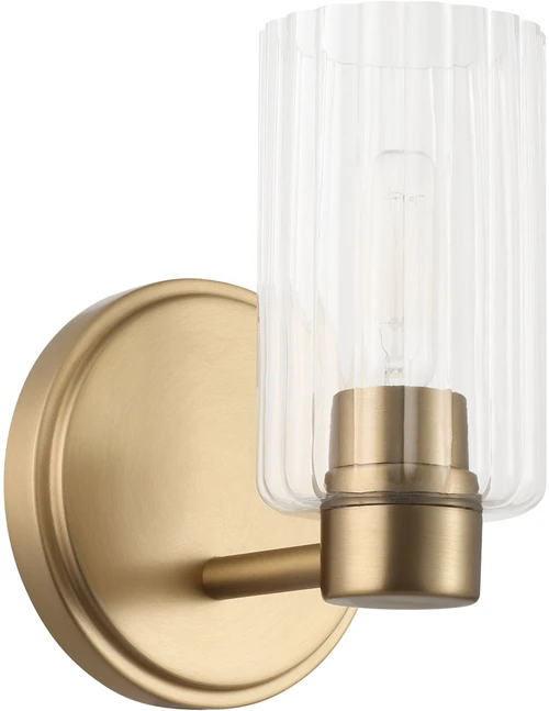Thesis Lighting 207025A Bedminster Contemporary Champagne Gold / Clear Ribbed Light Sconce 