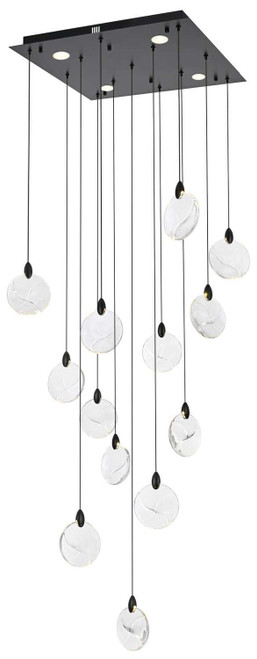 Elegant Lighting 1012S26BK-01CR Avery Modern Crystal Black LED Multi Pendant Light Fixture 