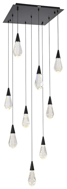 Elegant Lighting 1013S20BK-02CR Amora Modern Crystal Black LED Multi Pendant Light Fixture 