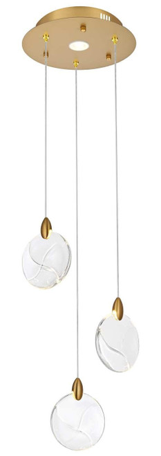 Elegant Lighting 1012D12SG-01CR Avery Contemporary Crystal Satin Gold LED Multi Pendant Lighting 