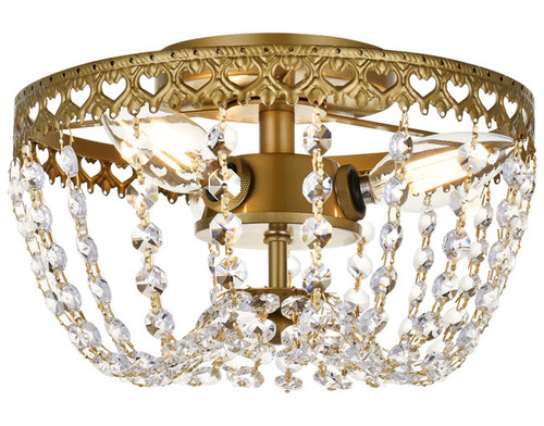 Elegant Lighting 1112F10BR Kylie Crystal Traditional Brass 10" Flush Mount Lighting 