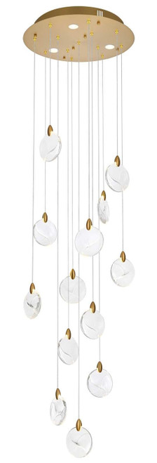 Elegant Lighting 1012D24SG-01CR Avery Modern Crystal Satin Gold LED Multi Hanging Pendant Lighting 