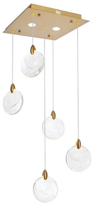 Elegant Lighting 1012S16SG-01CR Avery Contemporary Crystal Satin Gold LED Multi Hanging Light Fixture 