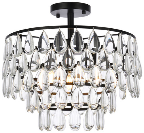 Elegant Lighting 1103F16BK Mila Contemporary Crystal Black 16" Ceiling Lighting Fixture 