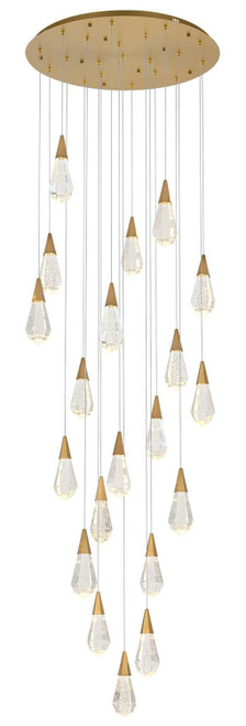 Elegant Lighting 1013G32SG-02CR Amora Modern Crystal Satin Gold LED Multi Drop Ceiling Light Fixture 