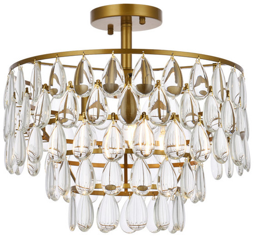 Elegant Lighting 1103F16BR Mila Contemporary Crystal Brass 16" Ceiling Light 
