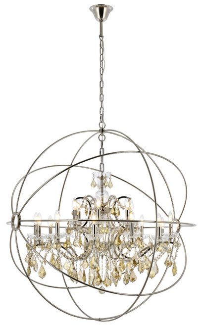 Elegant Lighting 1130G43PN-GT/RC Geneva Crystal Polished Nickel 43.5" Chandelier Light 