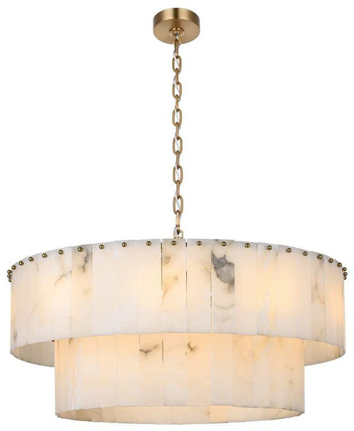 Elegant Lighting 1015D32L2SG-33ST Georgina Modern Satin Gold 32" Drum Pendant Lamp 