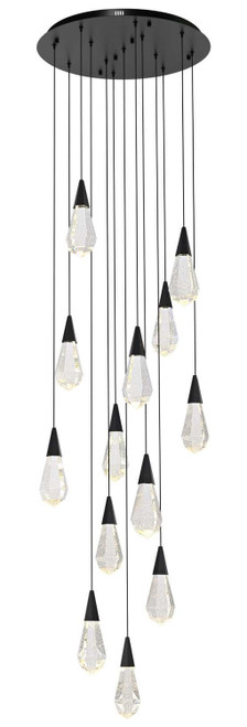 Elegant Lighting 1013D24BK-02CR Amora Modern Crystal Black LED Multi Pendant Lighting 